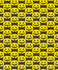 Obraz premium 黄色のカボチャとコウモリのハロウィーンシームレスパターン