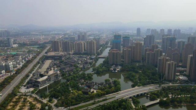 Aerial photography of Zaozhuang city scenery in China