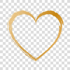 brush painted gold ink stamp heart banner on transparent background