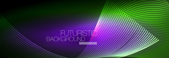 Abstract neon glowing light in the dark with waves. Shiny magic energy and motion concept, vector abstract wallpaper background