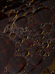 abstract background with black drops of water and oil, multi-colored background