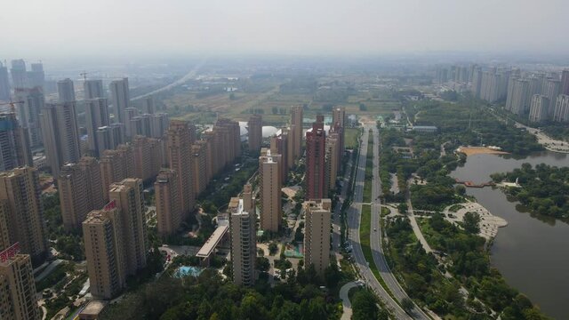 Aerial photography of Zaozhuang city scenery in China