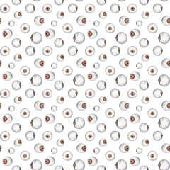 Watercolor seamless eyeball pattern Halloween realistic anatomy background, backdrop, scrapbook, wrapping, wallpaper with human eyeballs. 