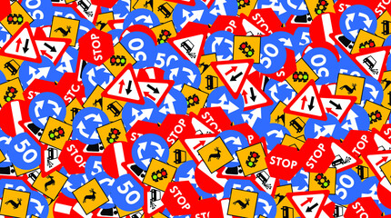 different traffic signs pattern background 