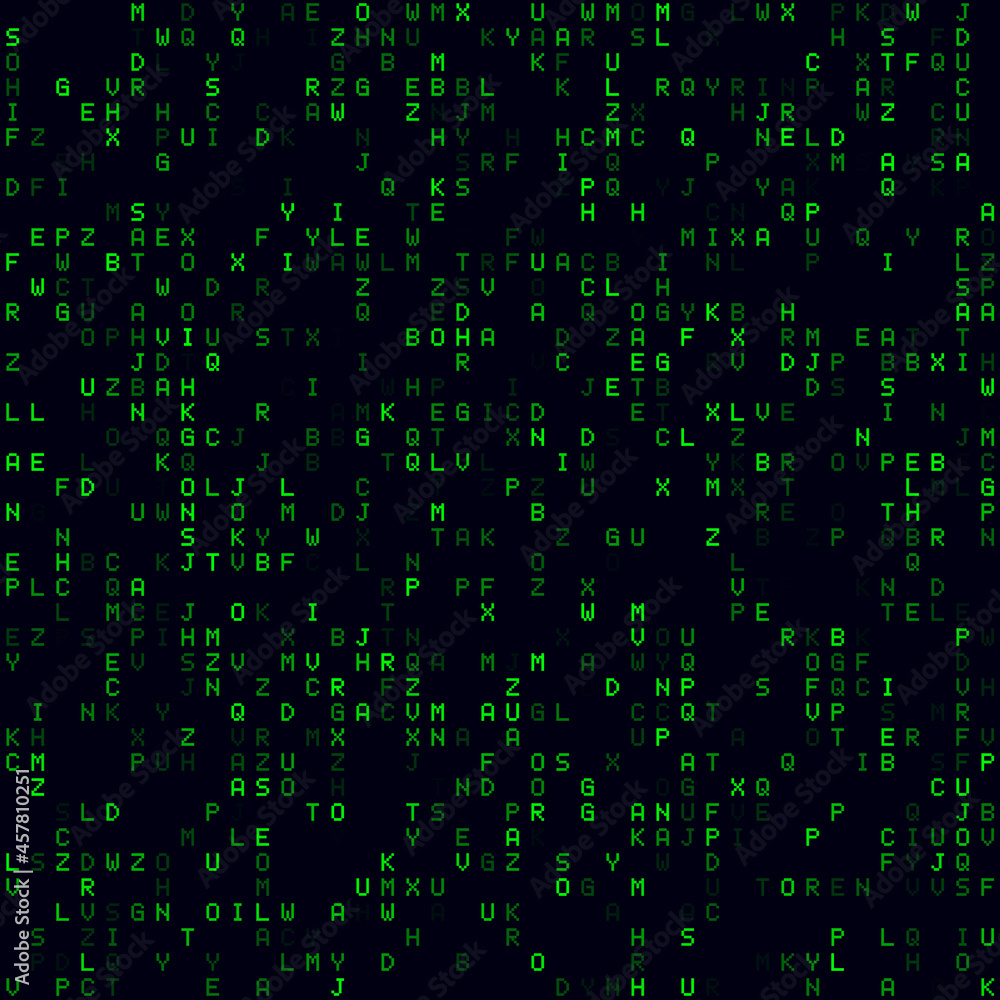Poster abstract digital background featuring a green sparse alphabet letters pattern. seamless vector illus