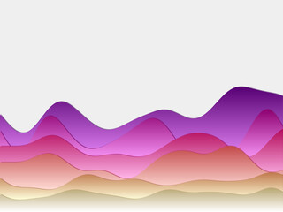 Abstract mountains background. Curved layers in sunset colors. Papercut style hills. Appealing vector illustration.