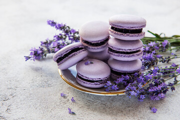 Obraz na płótnie Canvas French macarons with lavender flavor