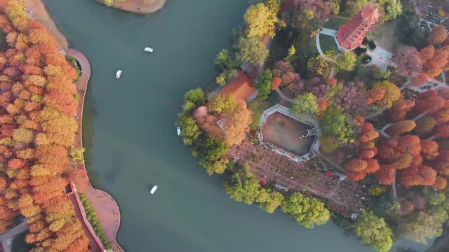 China Hubei Wuhan Liberation Park autumn aerial photography scenery
