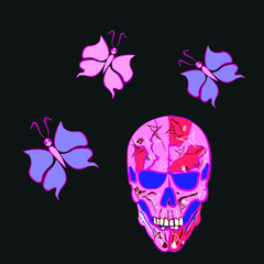 skull with butterflies