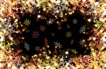 Fototapeta na wymiar beautiful Christmas background with colorful snowflakes on a shiny background