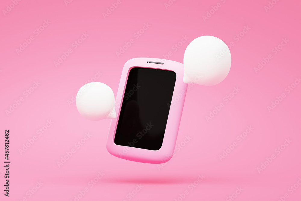Poster smartphone with chat bubble icon text 3d rendering
