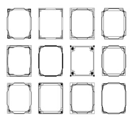 Black art deco borders and frames isolated collection. Vintage luxury ornament design elements set. Retro geometry decoration patterns. Jpeg graphic illustration