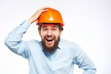 male engineer documents in hand and drawings success isolated background