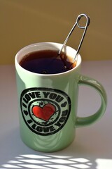 cup of tea with red heart i love you