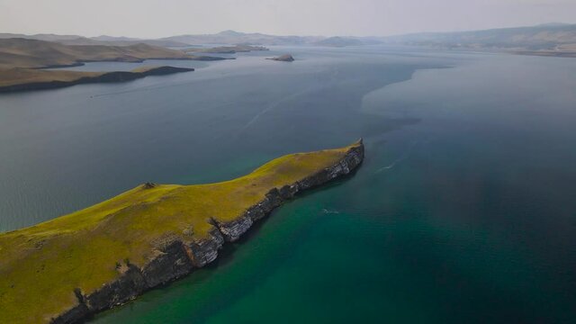 Ogoy Island with the Stupa of Great Enlightenment. A trip to Lake Baikal.