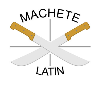 two crossed machetes on white. leaver or machete or golok is a traditional weapon. For poster, banner, web, t-shirt print, bag print, badges, flyer, logo design and more.