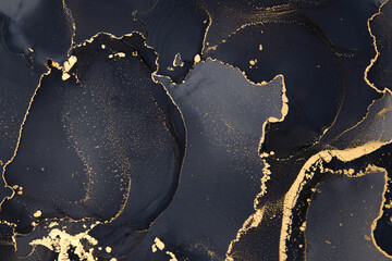 Obraz na płótnie Canvas Luxury abstract fluid art painting background alcohol ink technique black and gold.