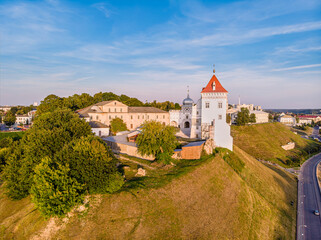 Fototapeta na wymiar View of the old castle in Grodno in the sunset light