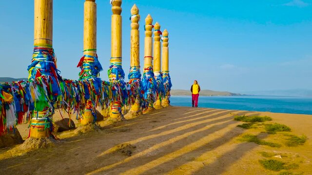 Thirteen pillars of sarge on Cape Burhan. A trip to Lake Baikal.
