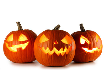 Three Halloween Pumpkins on white