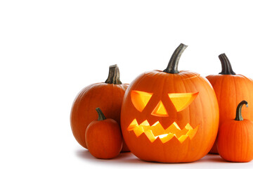 Halloween pumpkins on white