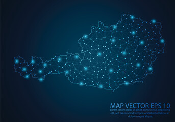 Abstract mash line and point scales on dark background with map of Austria.3D mesh polygonal network line, design sphere, dot and structure. Vector illustration eps 10.