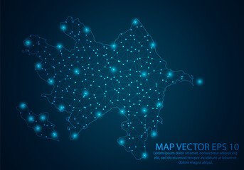 Abstract mash line and point scales on dark background with map of Azerbaijan.3D mesh polygonal network line, design sphere, dot and structure. Vector illustration eps 10.