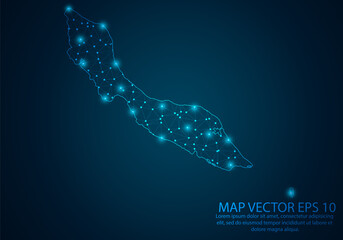 Abstract mash line and point scales on dark background with map of Curacao.3D mesh polygonal network line, design sphere, dot and structure. Vector illustration eps 10. - obrazy, fototapety, plakaty