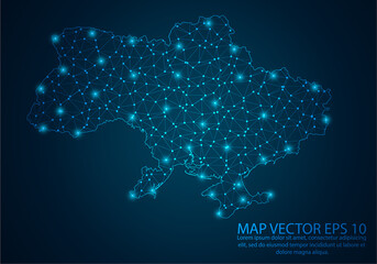 Abstract mash line and point scales on dark background with map of Ukraine.3D mesh polygonal network line, design sphere, dot and structure. Vector illustration eps 10.