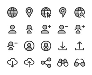 Collection of bicolor pixel-perfectline  icons: User interface. Set #6.  Built on  base grid of  32 x 32  pixels. The initial base line weight is 2 pixels. Editable strokes