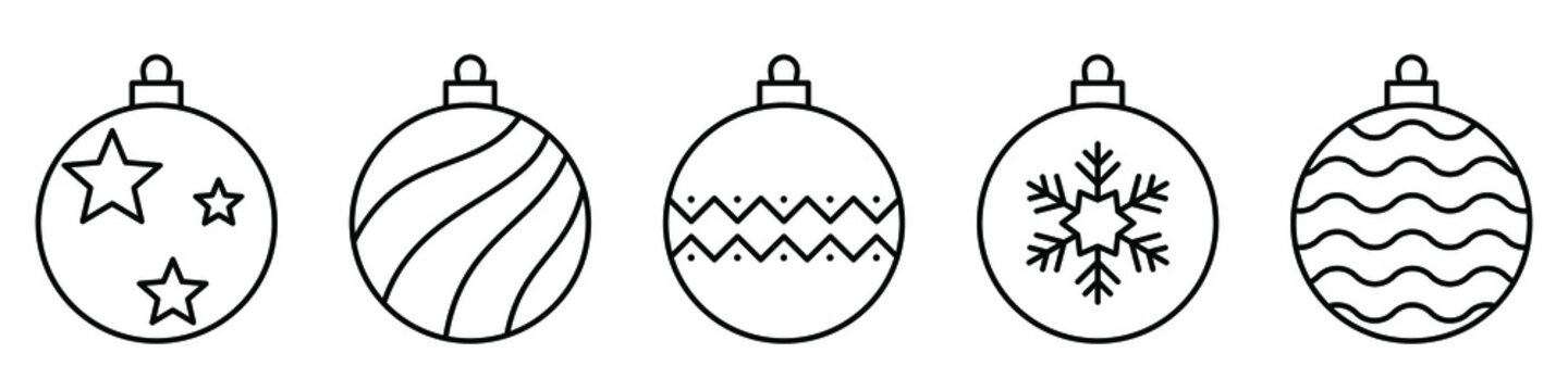 Christmas ball icon. Set of christmas balls. Christmas ball icons in flat linear design. Vector illustration.