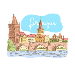 Obraz premium Prague, Czech Republic. Landmark Charles Bridge. Vector illustration