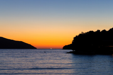 Sunset on the Hvar island, the Adriatic Sea in Croatia