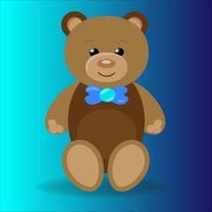 Teddy bear with blue bow tie is sitting plush brown baby toy happy teddy bear vector art