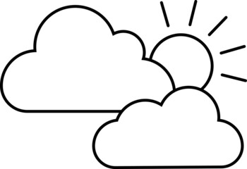 Rainbow With Clouds Vector Icon. Black and white illustration