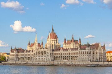 Fototapeta na wymiar BUDAPEST, HUNGARY - AUGUST 19, 2021: the Hungarian parliament building view from the Danube river