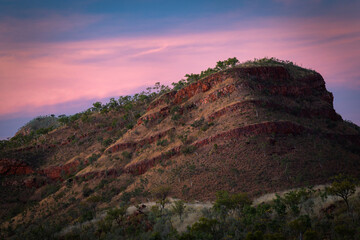 Beautiful sunset is lightening up the mountain of Lake Argyle, Kimberley, Western Australia