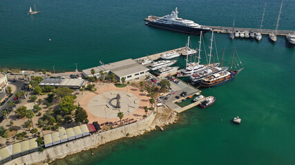 Aerial drone photo of famous port and Marina of Zea or Pasalimani in the heart of Piraeus, Attica, Greece