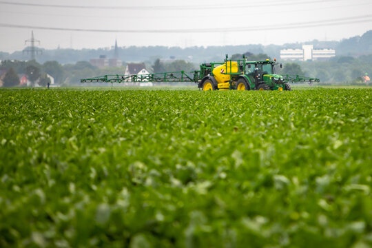 Huerth, NRW, Germany 09 01 2021, tractor in a field is spraying the sugar beets