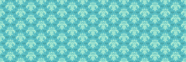 Beautiful background pattern with floral ornaments on green background. Seamless pattern, texture. Vector illustration