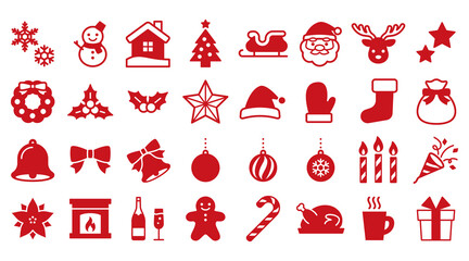 クリスマスのシルエットアイコンセット（赤）　Christmas silhouette icons