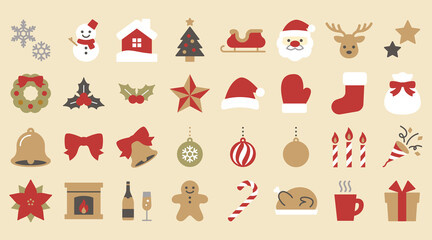 おしゃれなクリスマスアイコンセット　Christmas flat design icons