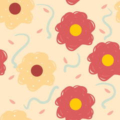 Seamless pattern with cute cartoon flowers and leaves for fabric print, textile, gift wrapping paper. colorful vector for textile, flat style