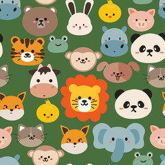 Seamless pattern with cute cartoon animals for fabric print, textile, gift wrapping paper. colorful vector for textile, flat style