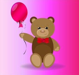 Teddy bear with pink balloon is sitting happy birthday gift for children plush toy with baloon birthday celebration