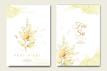 Fototapeta na wymiar elegant floral watercolor wedding invitation card template