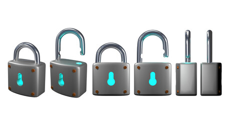 3D illustration of multi-sided padlock on white background isolated