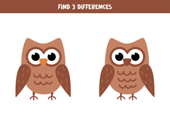 Find three differences between two cute owls.