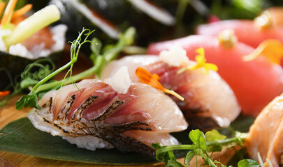 Composition with a variety of sushi rolls