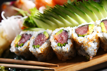 Composition with a variety of sushi rolls